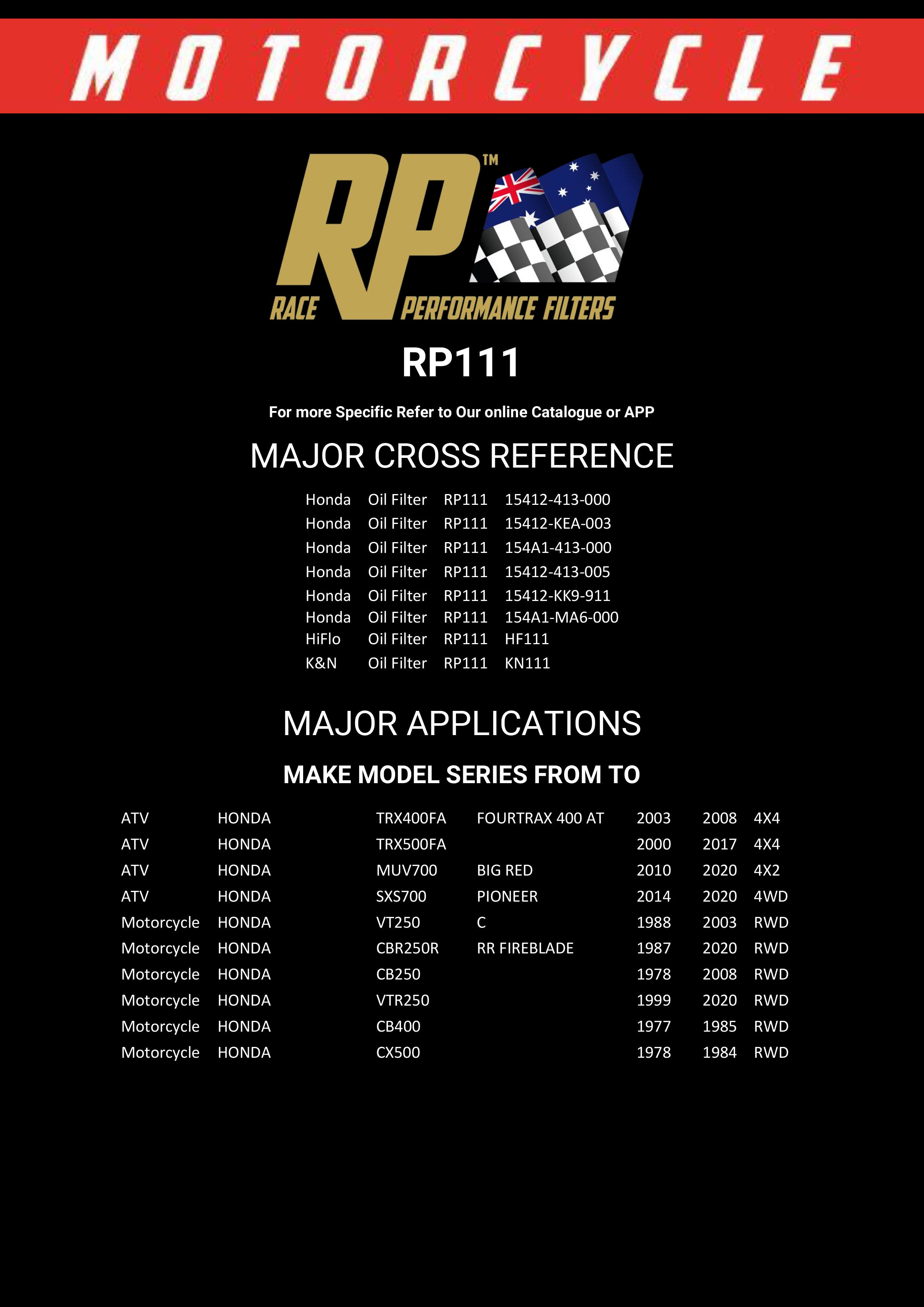 RP 111 – Filtro de aceite | RP Filters