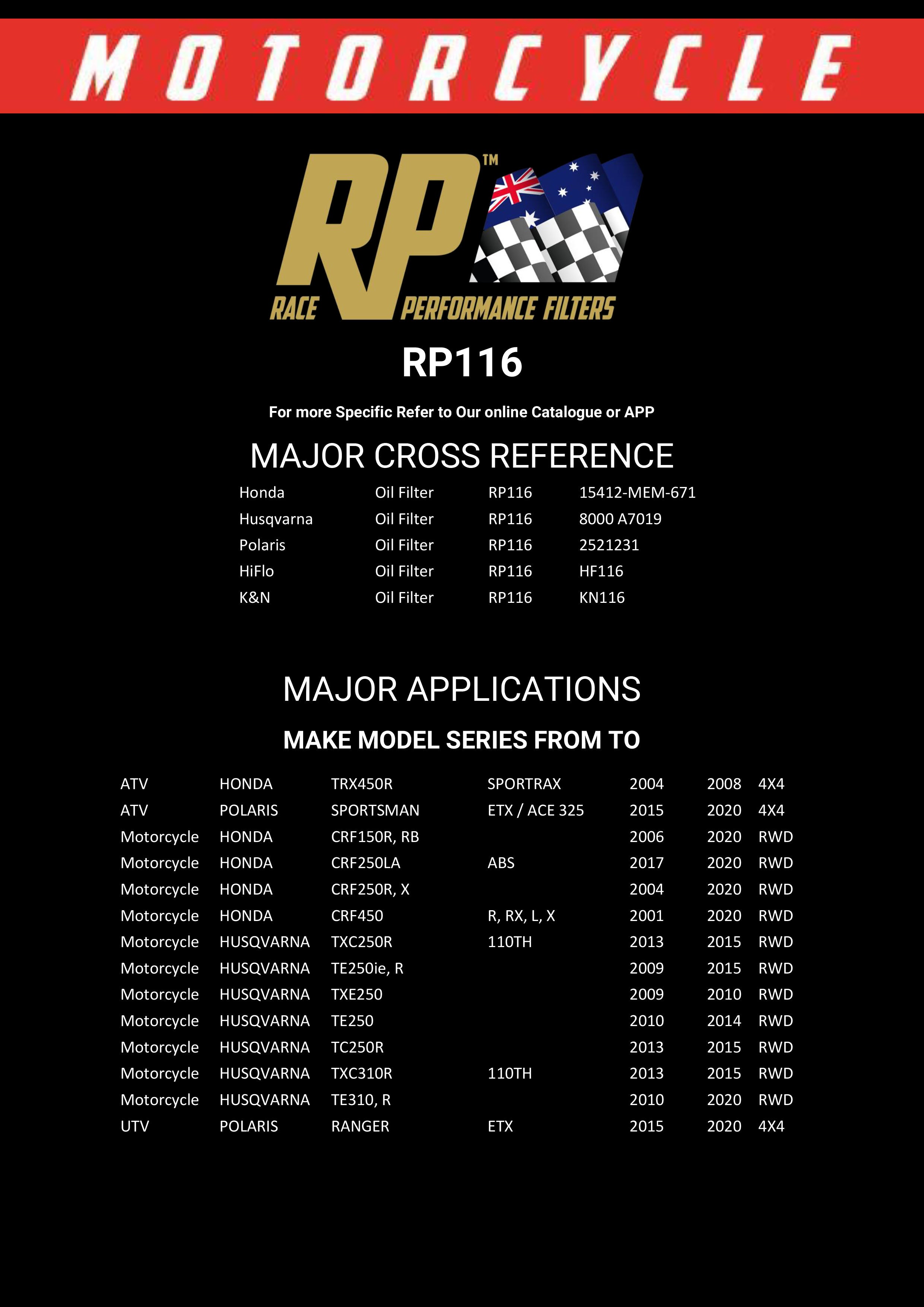 RP 116 – Filtro de aceite | RP Filters