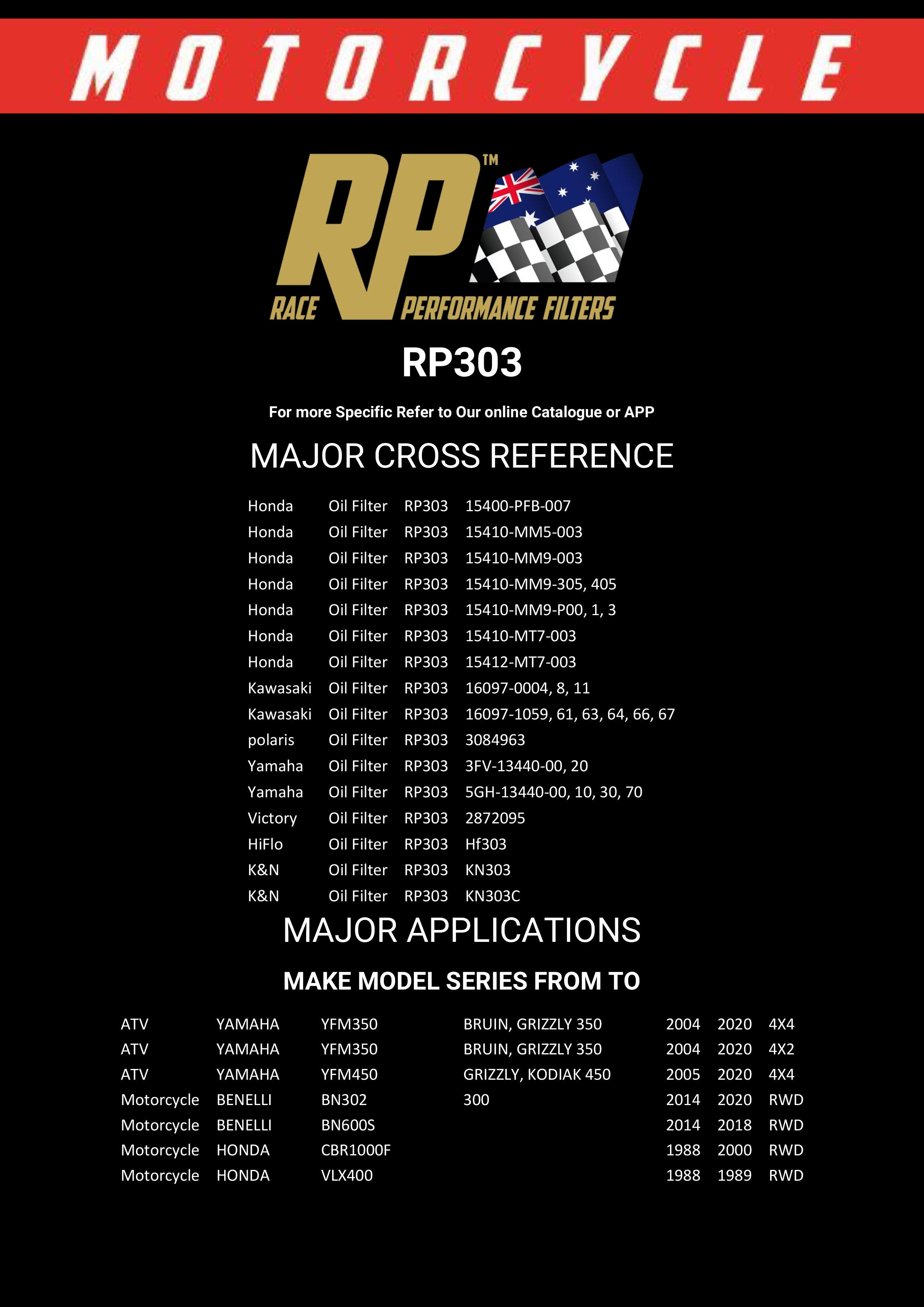 Race Performance Motorcycle Oil Filter - RP303