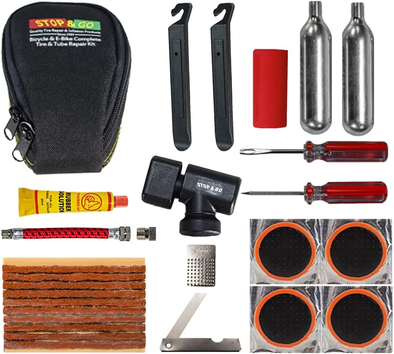 Bicycle Repair & Inflation Kit for Tubeless and Tube-Type Tires | Stop & Go