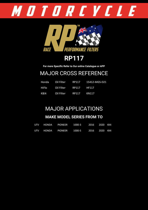 Race Performance Motorcycle Oil Filter - RP117