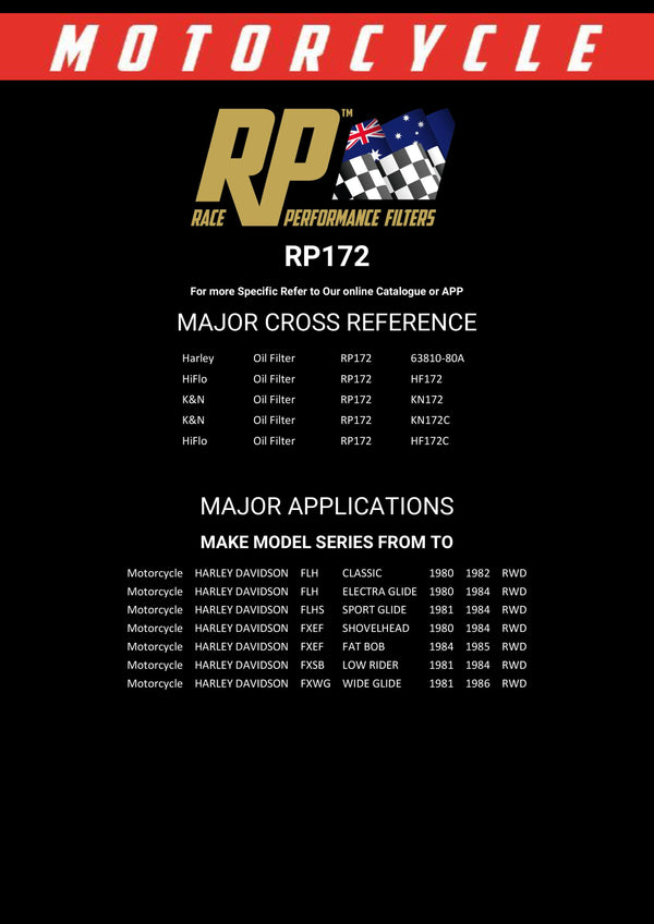 Race Performance Motorcycle Oil Filter - RP172