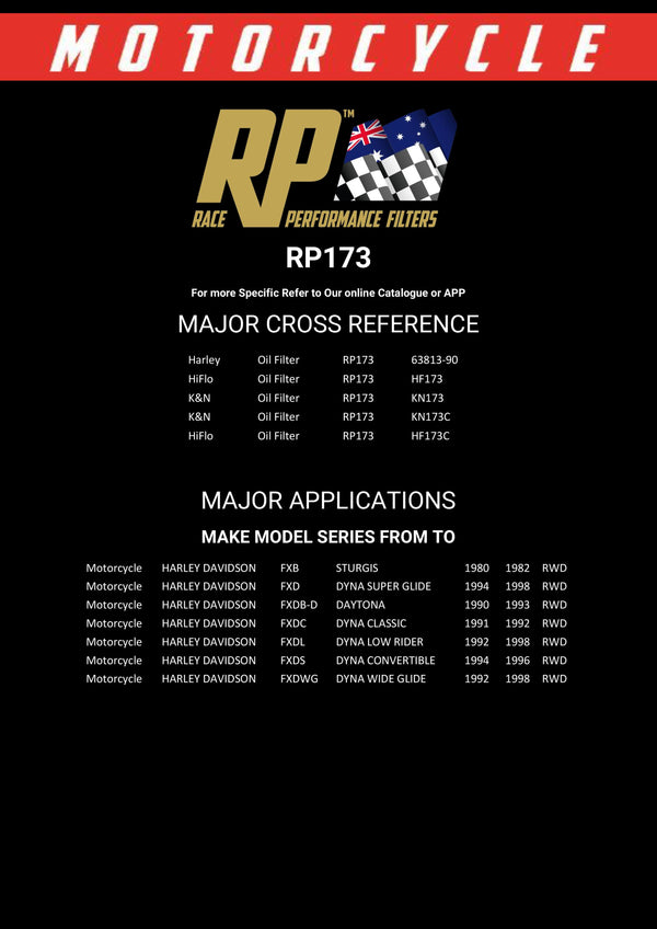 Race Performance Motorcycle Oil Filter - RP173