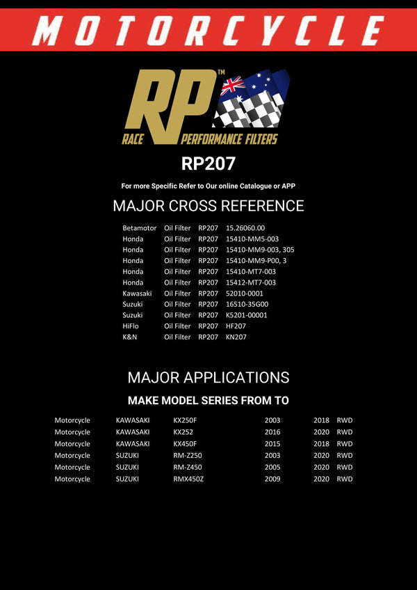 Race Performance Motorcycle Oil Filter - RP207