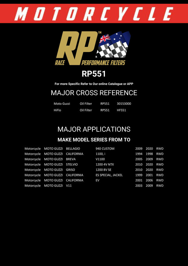 Race Performance Motorcycle Oil Filter - RP551