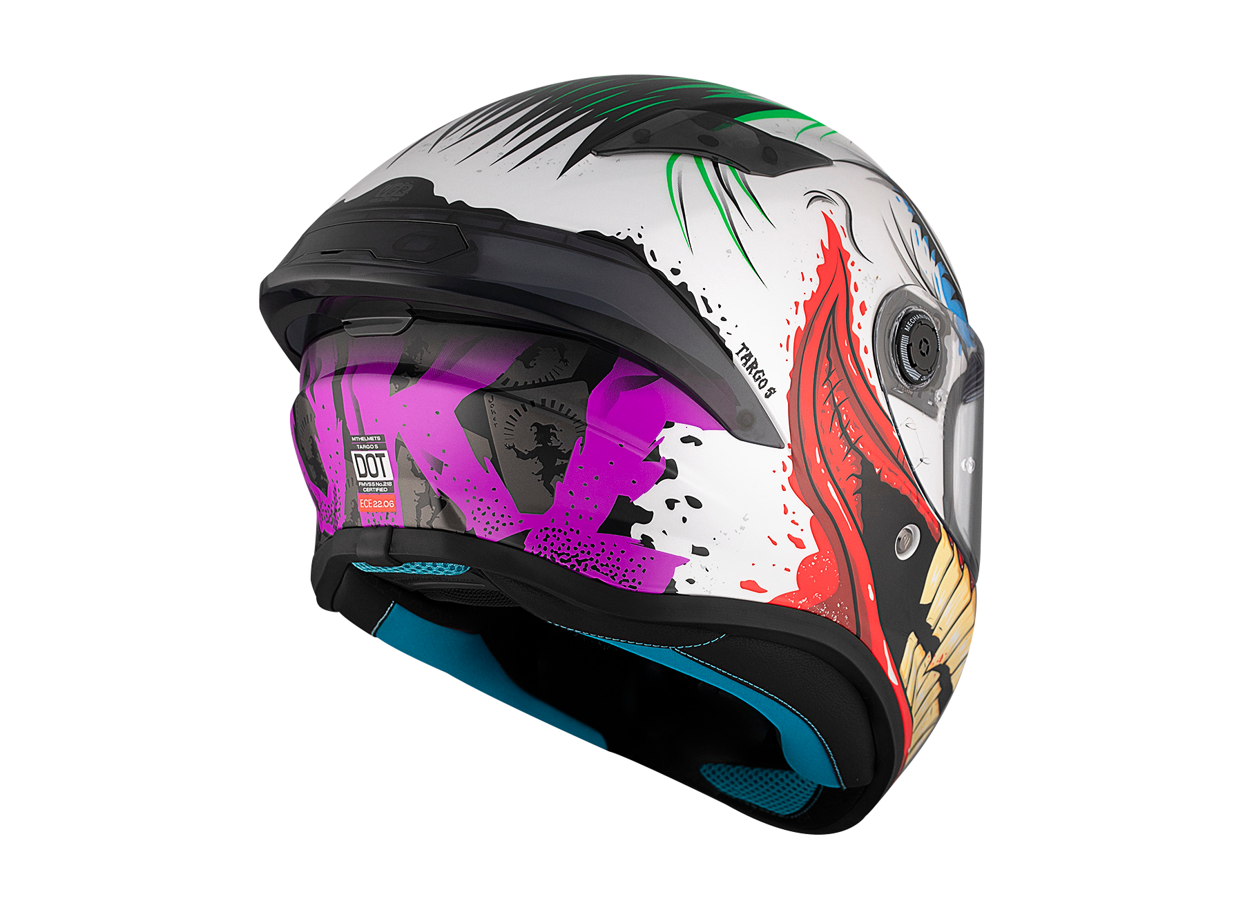 thumbnail image 2 of MT TARGO S JOKER Full Face Motorcycle Helmet - Gloss White, ECE22.06 Approved 2 of 6